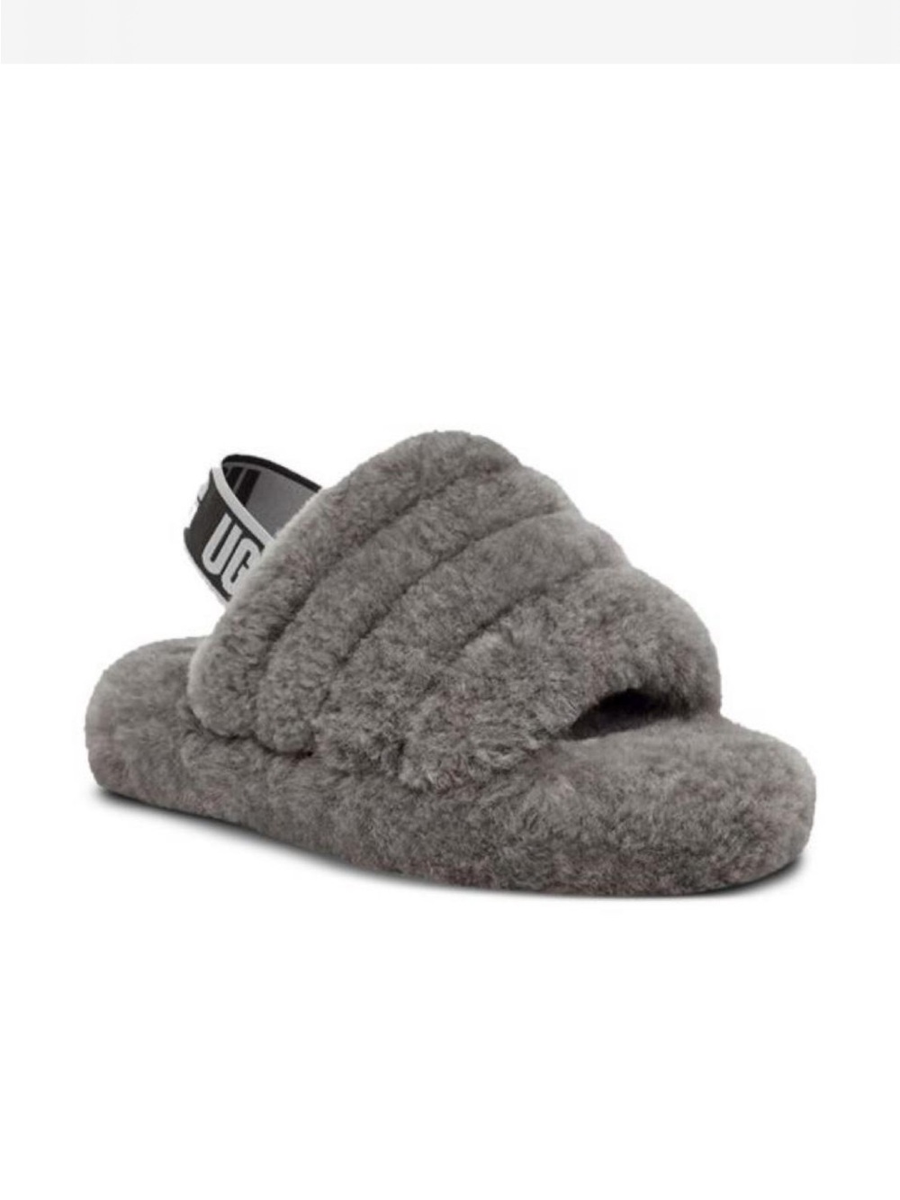 Ugg Fluff Yeah Slippers Slides Grey Charcoal Lamb Fur Fuzzy Cozy Size 10